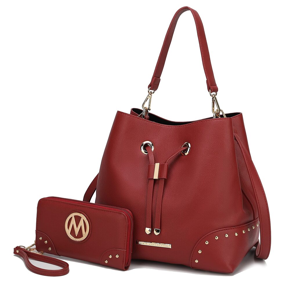 7552 Bucket Bag With Wristlet Wallet, Vegan Leather Hobo Bag Handbag Set